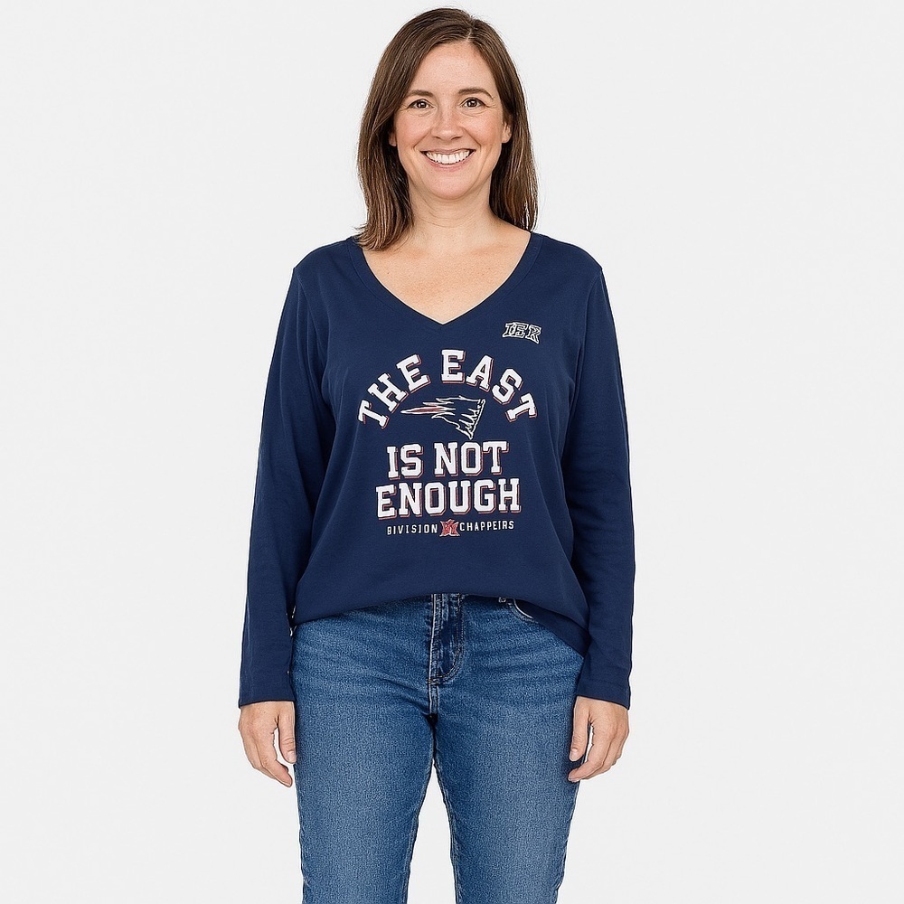 Patriots Football Navy Long Sleeve V-Neck Tee Size L 1752 B